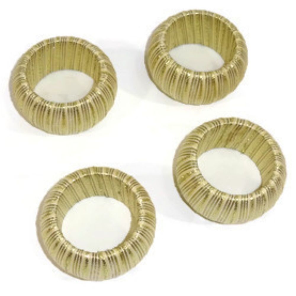 Napkin Rings Gold White Wrapped Ribbon Round - Picture 2 of 6